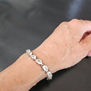 Sterling Silver 925 White Topaz  Oval Link Tennis Bracelet ALX Thai 7.8" 20cm